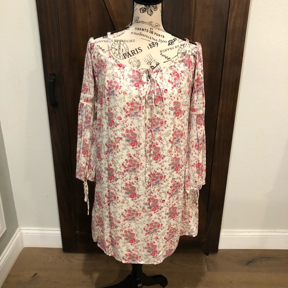 Flower Mini Off Shoulder Long Sleeve Peasant Dress